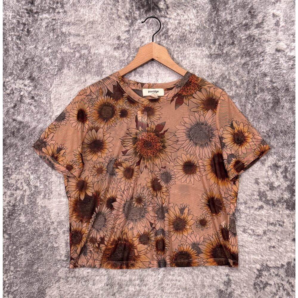New Anthropologie Porridge Mesh Top Large Womens Sunflower Floral